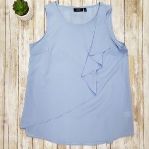 Periwinkle Semi-Sheer Sleeveless Ruffle Blouse. S